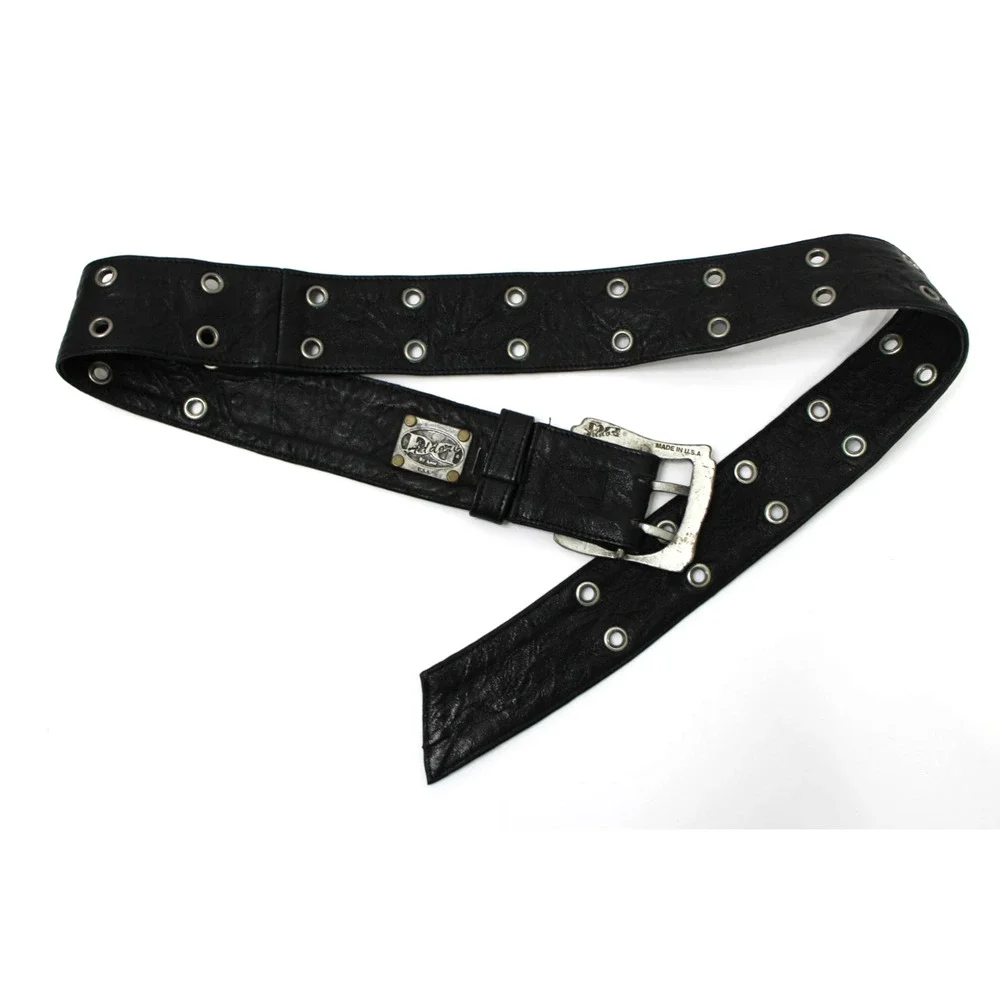 VTG DD Addore by Anat Marin Black Leather Grommet Double Prong Wide Belt Boho S